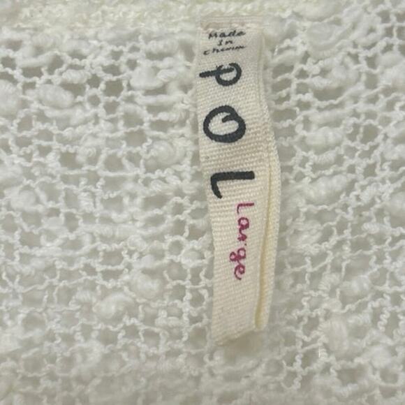 POL Cotton Blend Cream Open Knit Asymmetrical Hem Beachy Longline Tunic Top L - Picture 9 of 11